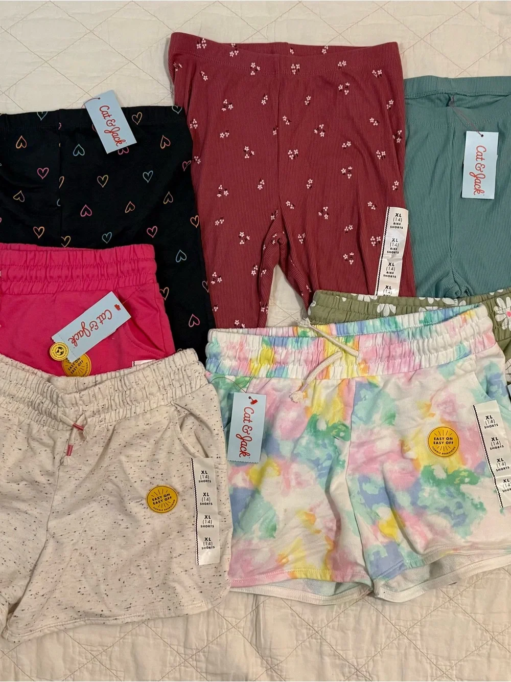 Cat & Jack Girls' Multicolor Pastel Tie-Dye Shorts with Elastic Waist, PE cute